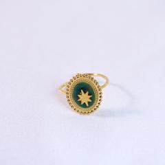 French Retro Bohemian Style Colorful Natural Stone Inlaid Oval Eight Mans Star Pendant Titanium Steel 14k Gold Necklace
