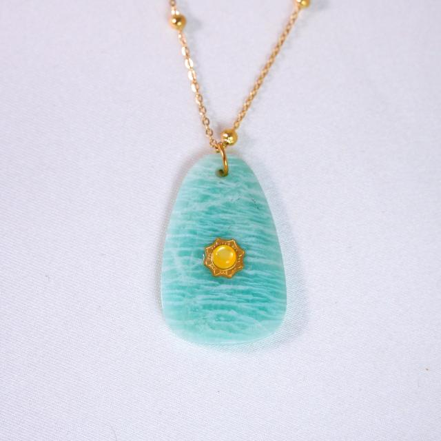 Natural Stone Stacked Stainless Steel 14K Gold Necklace Women's Simple High-end Handmade Necklace