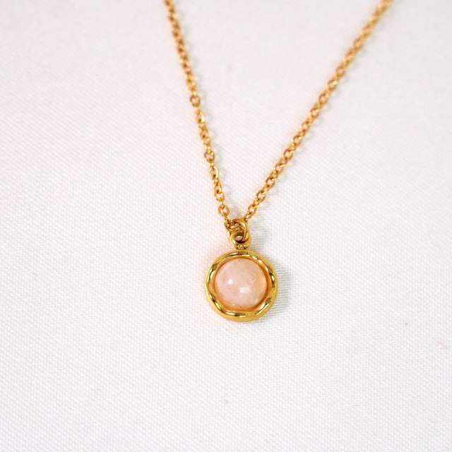 New gem inlaid round stainless steel natural stone stainless steel 14k gold necklace