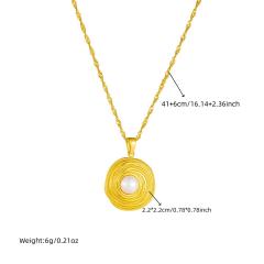 Fashion French Gold Wire Winding Circle Plated 18K Pearl Pendant Stainless Steel Necklace Earrings Ring suit