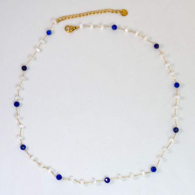 Natural Stone Stacked Stainless Steel 14K Gold Necklace High-grade Handmade Necklace