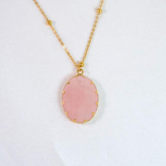 Natural Stone Stacked Stainless Steel 14K Gold Necklace Women's Simple High-end Handmade Necklace