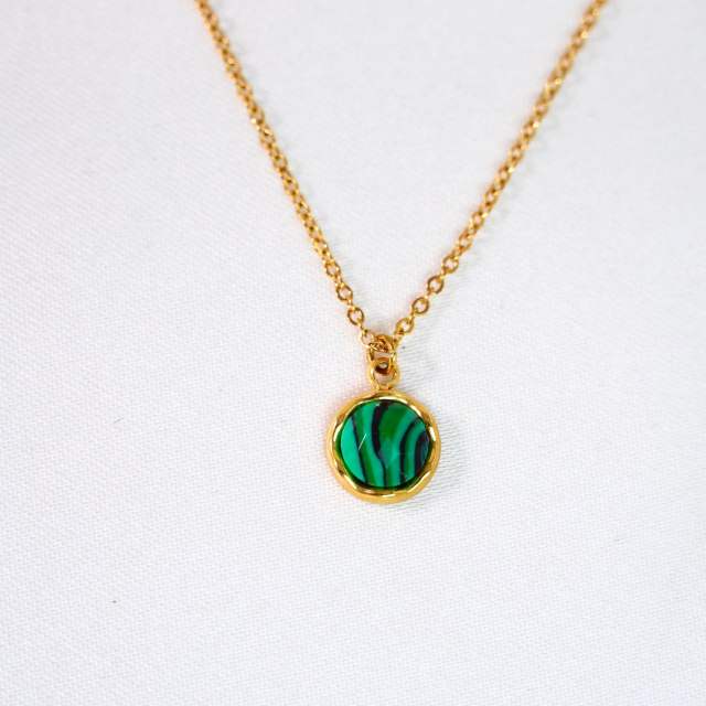 New gem inlaid round stainless steel natural stone stainless steel 14k gold necklace