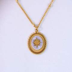 French Retro Bohemian Style Colorful Natural Stone Inlaid Oval Eight Mans Star Pendant Titanium Steel 14k Gold Necklace