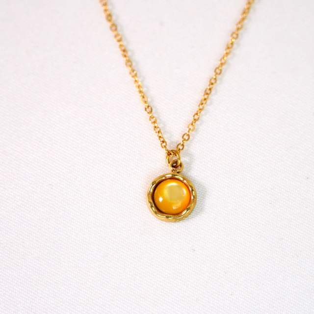 New gem inlaid round stainless steel natural stone stainless steel 14k gold necklace