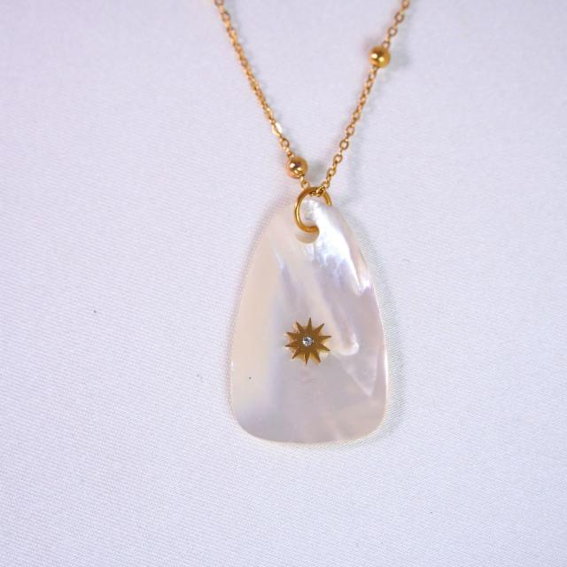 Natural Stone Stacked Stainless Steel 14K Gold Necklace Women's Simple High-end Handmade Necklace