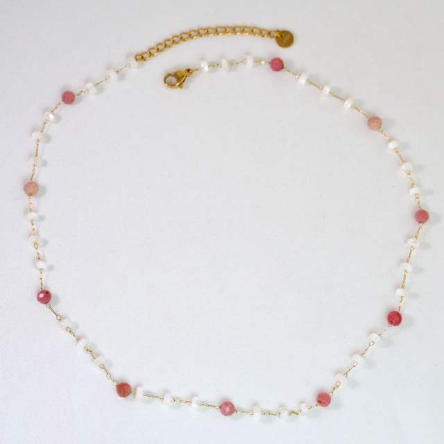 Natural Stone Stacked Stainless Steel 14K Gold Necklace High-grade Handmade Necklace