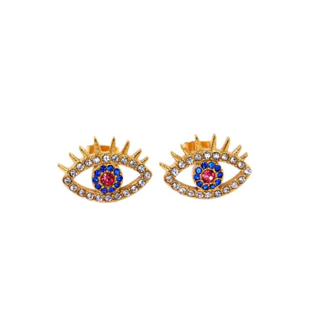 Luxury diamond evil eye stainless steel ear studs