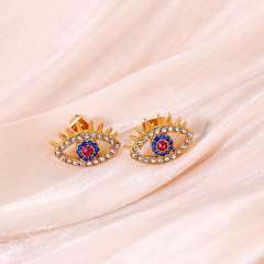Luxury diamond evil eye stainless steel ear studs