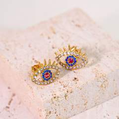 Luxury diamond evil eye stainless steel ear studs
