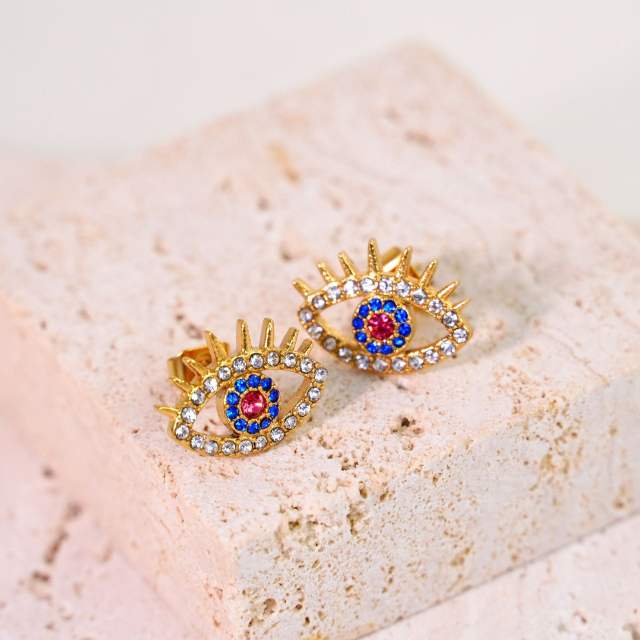 Luxury diamond evil eye stainless steel ear studs
