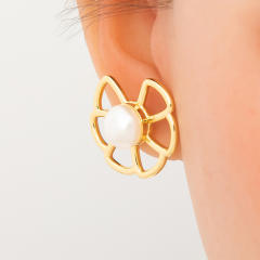 18KG hollow out flower big earrings stainless steel earrings