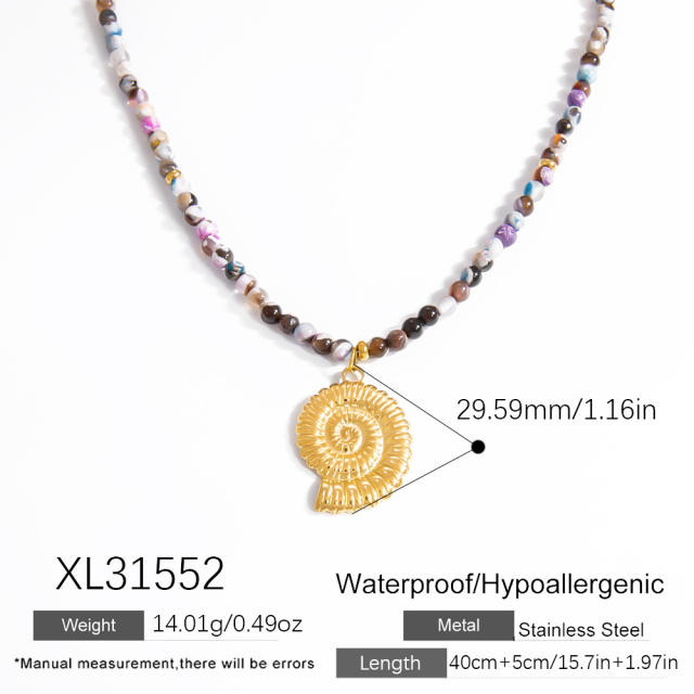 Holiday french trend stainless steel starfish sun charm natural stone necklace