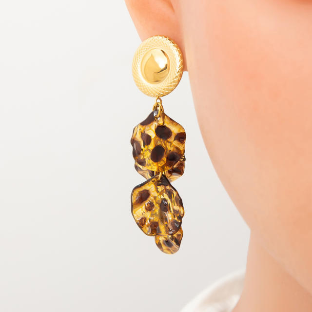 Stainless Steel 18k Leopard Print Gold Earrings dangle earrings
