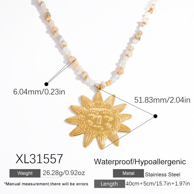 Holiday french trend stainless steel starfish sun charm natural stone necklace