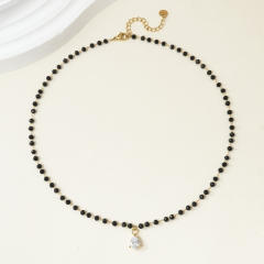 Black Bead Four-leaf Clover Stainless Steel necklace collection