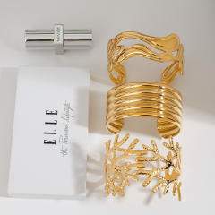 Chunky geometric design stainless steel cuff bangle
