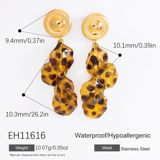 Stainless Steel 18k Leopard Print Gold Earrings dangle earrings