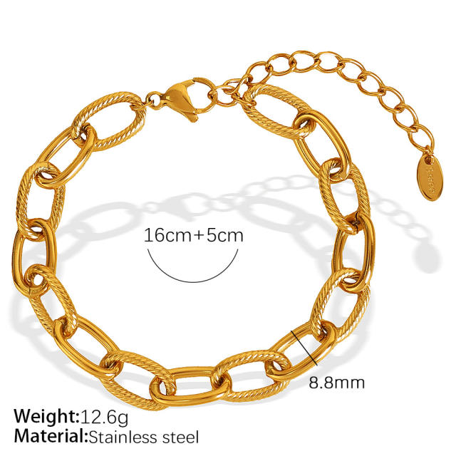 simple jewelry suit plating 18k gold color oval embossed handmade necklace bracelet
