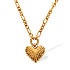 18KG chunky heart pendant stainless steel necklace