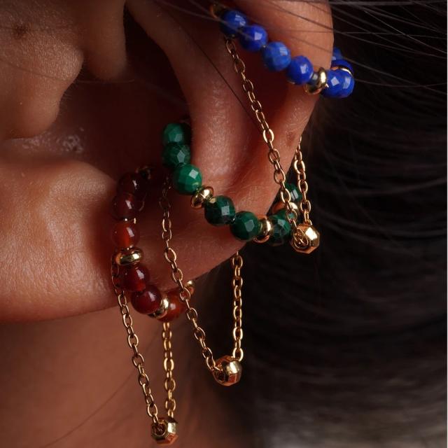 Natural stone bead stainless steel ear cuff chain stainless steel ear cuff