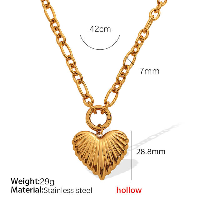 18KG chunky heart pendant stainless steel necklace