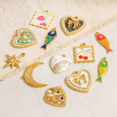 Color enamel heart flower diy jewelry charms stainless steel charms