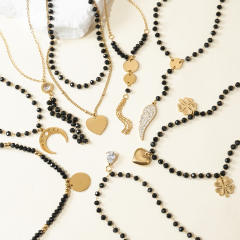 Black Bead Four-leaf Clover Stainless Steel necklace collection