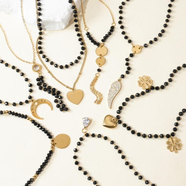 Black Bead Four-leaf Clover Stainless Steel necklace collection