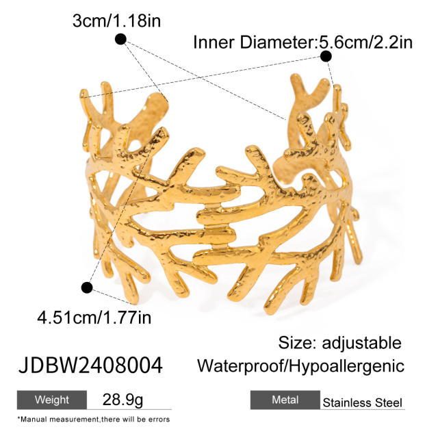 Chunky geometric design stainless steel cuff bangle
