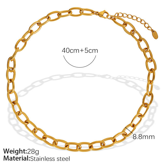 simple jewelry suit plating 18k gold color oval embossed handmade necklace bracelet