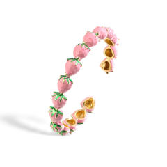 Sweet red pink enamel strawberry gold plated copper cuff bangle