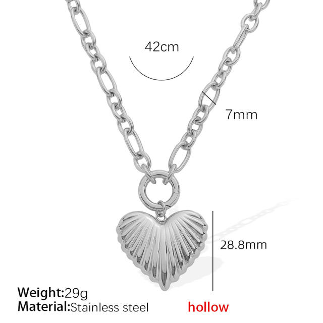 18KG chunky heart pendant stainless steel necklace