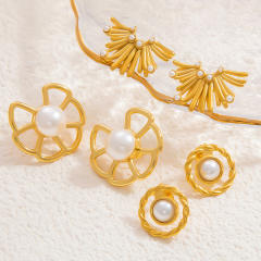18KG hollow out flower big earrings stainless steel earrings
