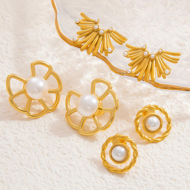 18KG hollow out flower big earrings stainless steel earrings