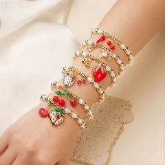 Hot sale sweet cherry strawberry charm copper bead bracelet