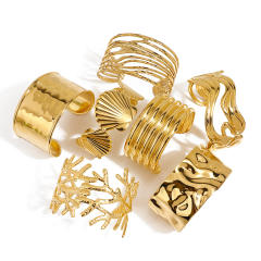 Chunky geometric design stainless steel cuff bangle