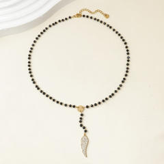 Black Bead Four-leaf Clover Stainless Steel necklace collection
