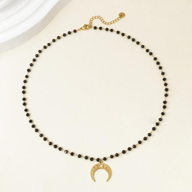 Black Bead Four-leaf Clover Stainless Steel necklace collection