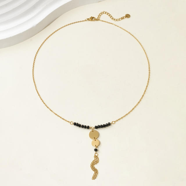 Black Bead Four-leaf Clover Stainless Steel necklace collection