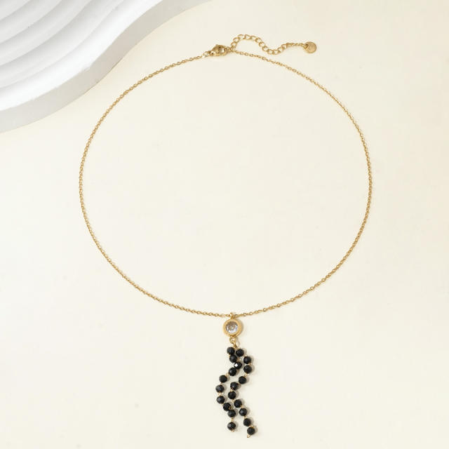 Black Bead Four-leaf Clover Stainless Steel necklace collection