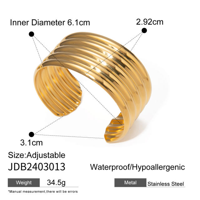 Chunky geometric design stainless steel cuff bangle