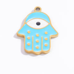 18KG blue enamel evil eye hasma hand diy charm stainless steel charms