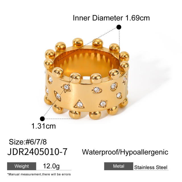 Chunky rhinestone setting stainless steel cuff bangle earrings rings set