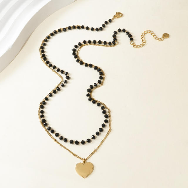 Black Bead Four-leaf Clover Stainless Steel necklace collection