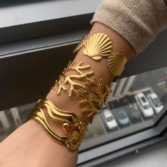 Chunky geometric design stainless steel cuff bangle