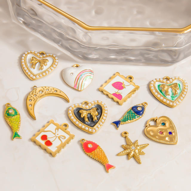 Color enamel heart flower diy jewelry charms stainless steel charms