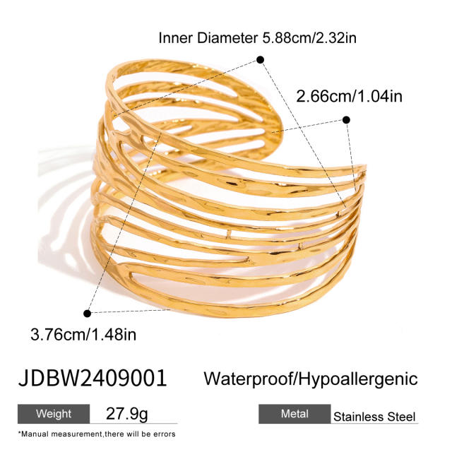 Chunky geometric design stainless steel cuff bangle