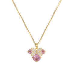 Sweet pink cubic zircon mickey head pendant stainless steel chain necklace earrings set