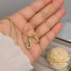 Diamond initial letter heart charm gold plated copper necklace